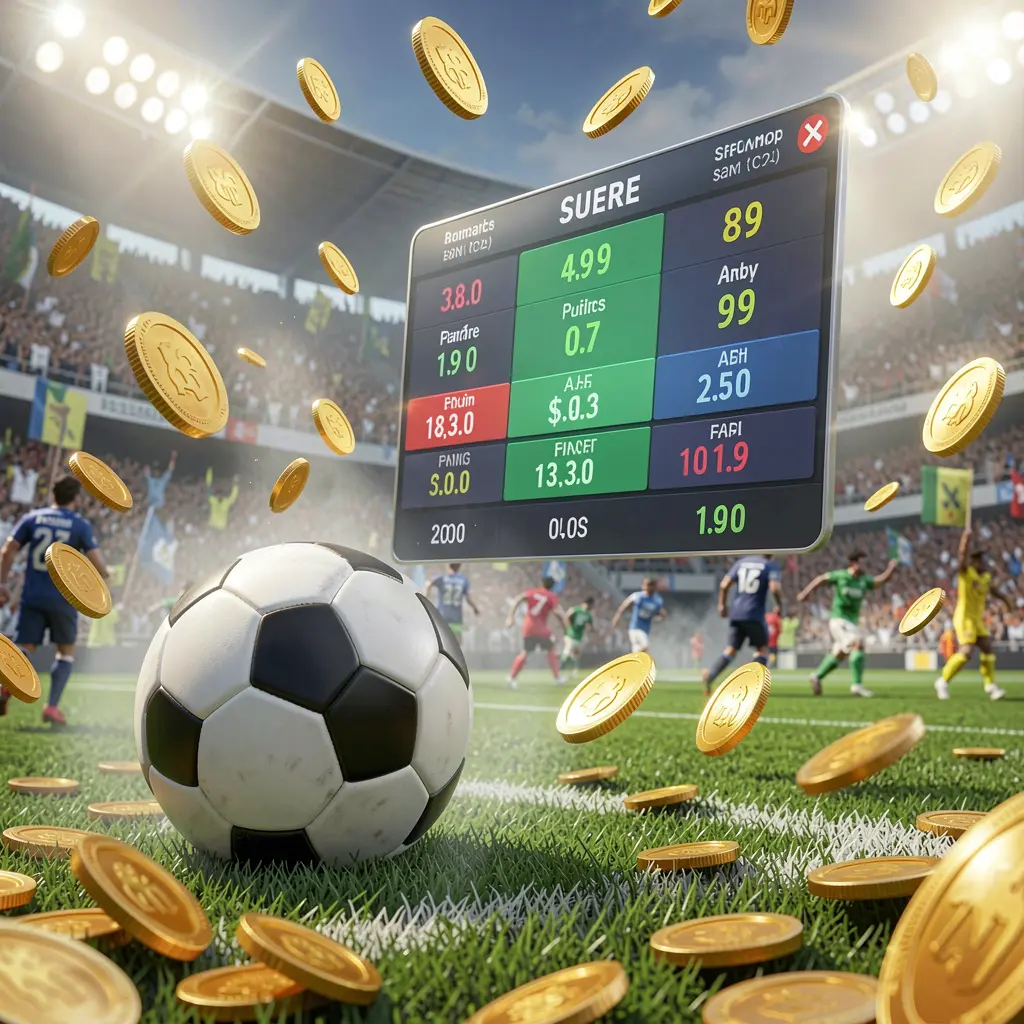 JVJILI sports betting page visual showing a packed football stadium with a soccer ball in the foreground, floating digital odds interface, and golden coins flying in a realistic 3D illustration